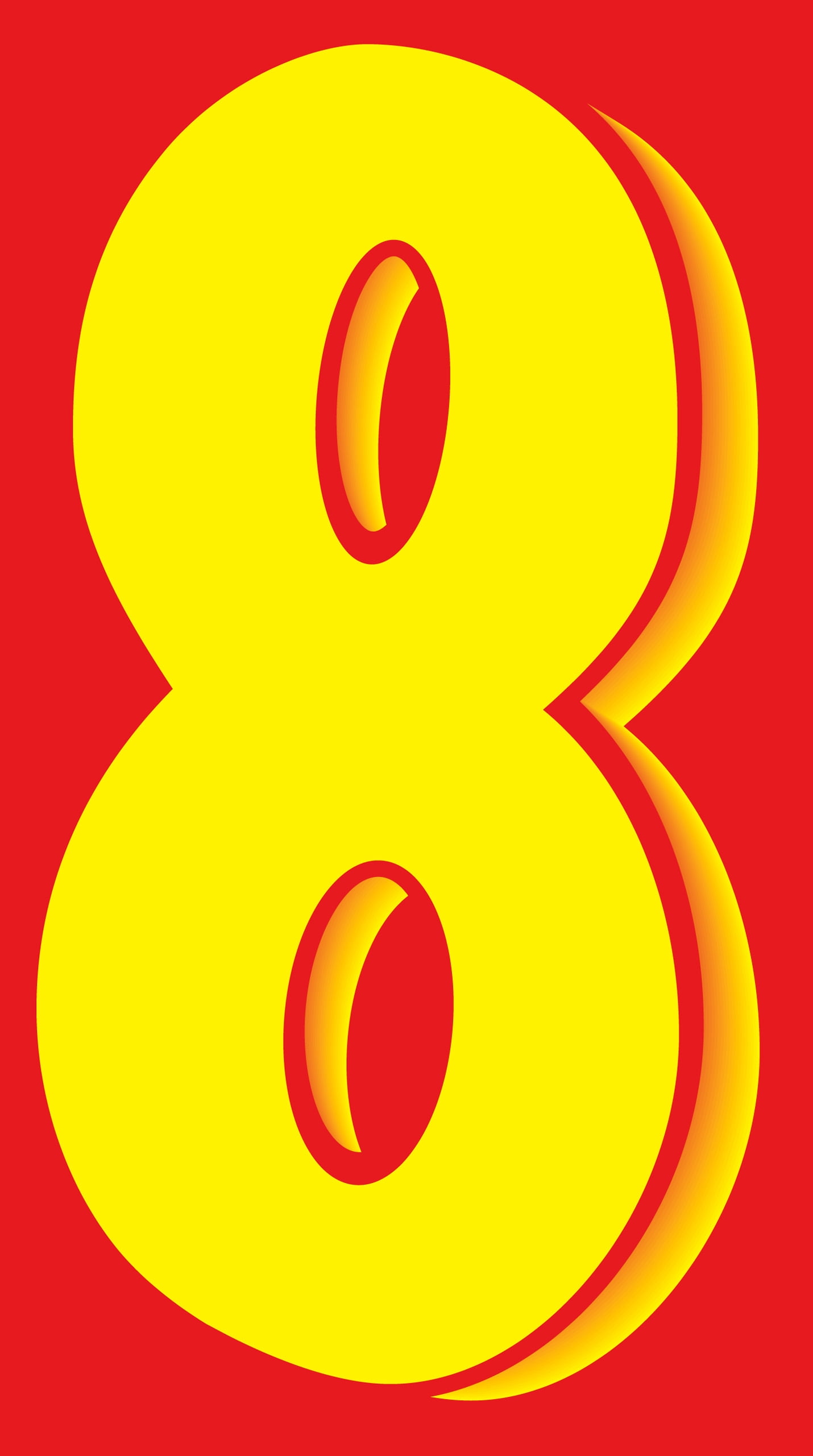 11 1/2" Windshield Numbers And Symbols - Yellow/Red - "8" - 6 1/2ʺW x 11 1/2ʺH - Pack of 12