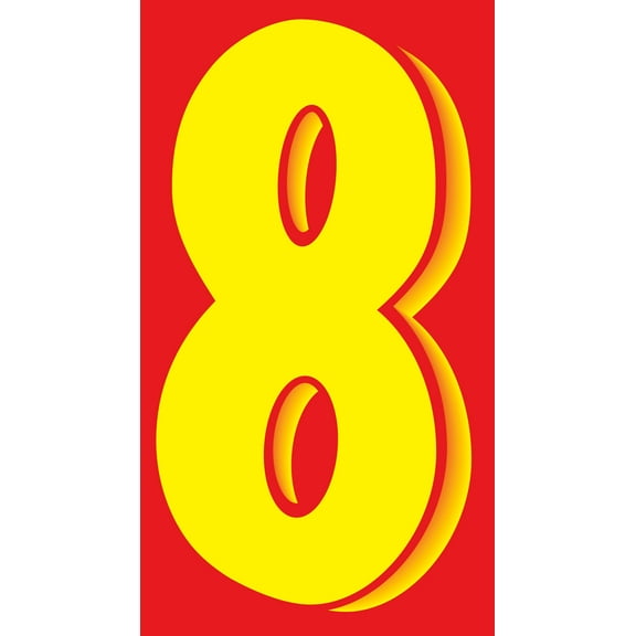 11 1/2" Windshield Numbers And Symbols - Yellow/Red - "8" - 6 1/2W x 11 1/2H - Pack of 12