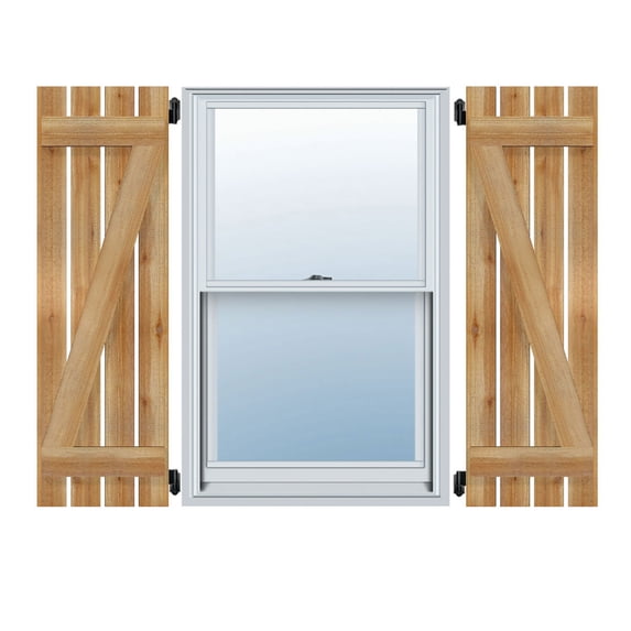 11 1/8"W x 26"H TimberCraft Three 3 3/8" Boards Spaced Board-n-Batten Shutters w/Z-Bar, Rough Sawn Western Red Cedar (Per Pair)