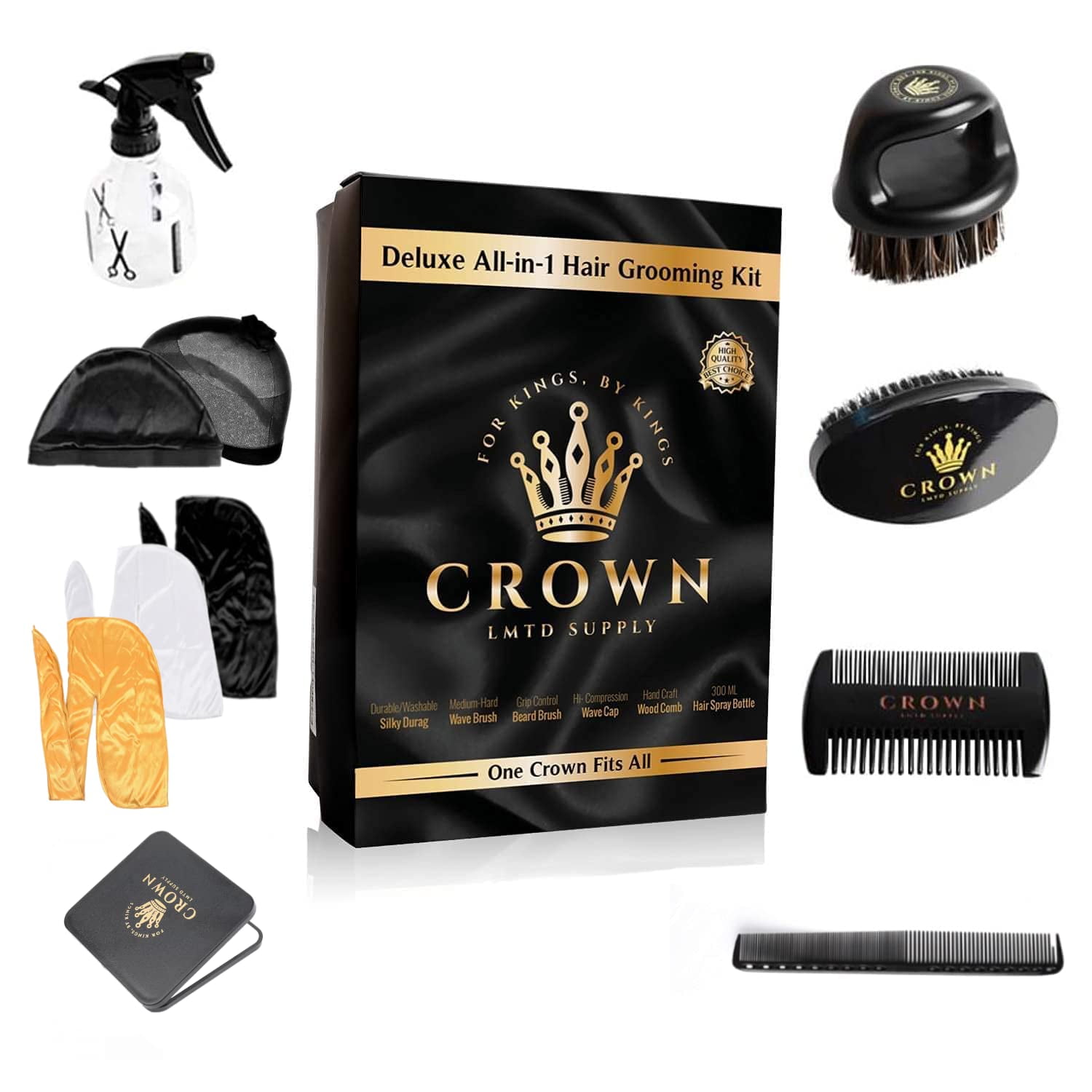  Himoswis 360 Wave Brush for Men 360 and Silky Durags Set for  Men,Medium Hard Waves Brush Kit with Durag for Men Waves Hair+Crown Patch  for Waves,4 in 1 360 Wave