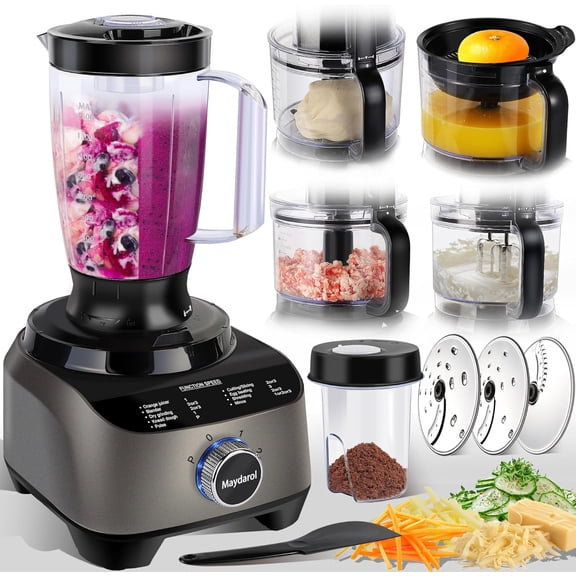 11 in 1 Food Processor Blender Combo, 51oz Juice Blender, Large Chute 14cup Food Processor, Blenders Kitchen for Chopping/Mixing/Mincing/Slicing/Shredding/Purees & Dough, Safety Lock 600W