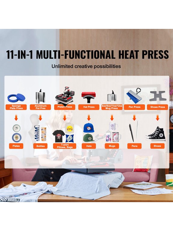 11 in 1 Heat Press,12x15",Multifunctional Clamshell Printer,Digital Dual-Tube Heat Press Transfer Machine,Swing Away Sublimation Machine for T-Shirt Shoes,360 Swing Away Design