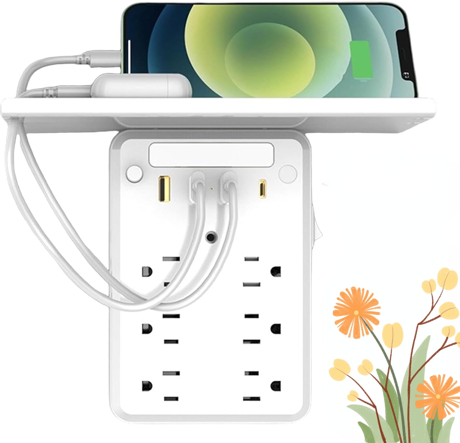 11 in 1 Wall Outlet Extender with Shelf Night, Surge Protector Power Strip with USB Ports, Flat Plug Power Strip, Multi Plug Wall Outlet for Home & Office & Travel Outdoor (1PC)