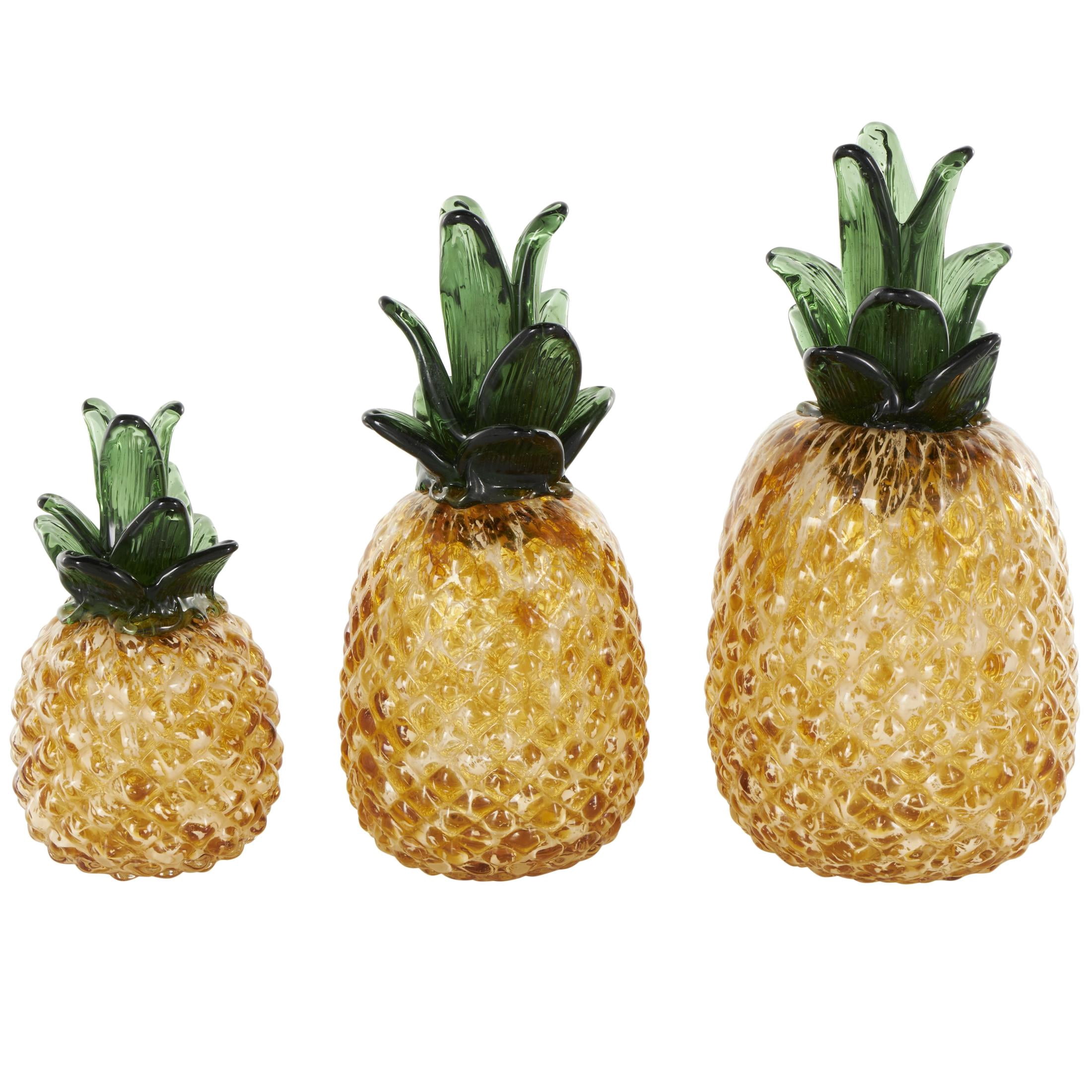 11", 10", 7"H Orange Glass Faceted Pineapple Fruit Sculpture, by DecMode (3 Count)