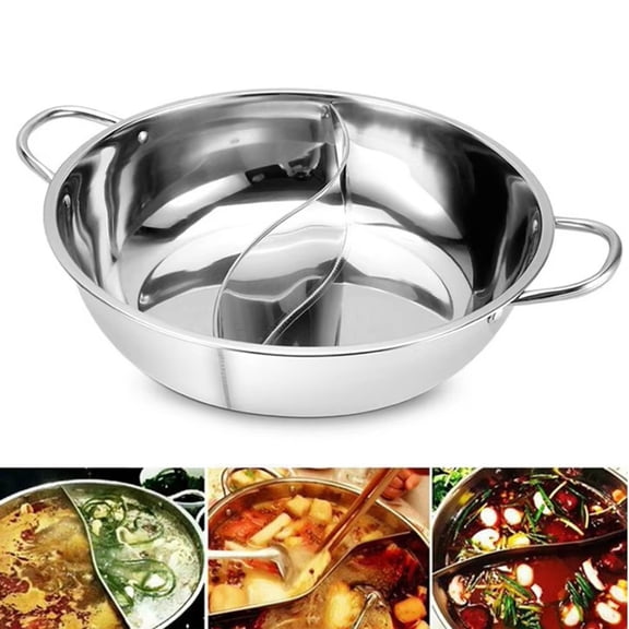 11*11*3In Dual Site Divider Stainless Steel Hot Pot with Lid, Shabu Shabu Pot Large Cookware for Induction Gas Electric Stove