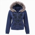 thumbnail image 1 of 11-12 Years Big Girls Faux Fur Hooded Zip Up Sweatshirt Long Sleeve Graphic Pullover Outerwear with Pockets, 1 of 6