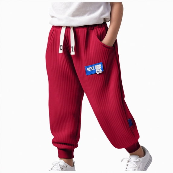 11-12 Years Children Sports Pants Boys And Girls Casual Pants Baby Plush Thickened And Warm Winter Warm Pants Red Pants