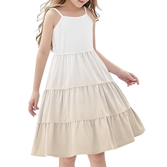 11-12 Years Girls Dress Summer Boho Sleeveless A-Line Casual Beach Sundress with Pockets for 4-14 Years