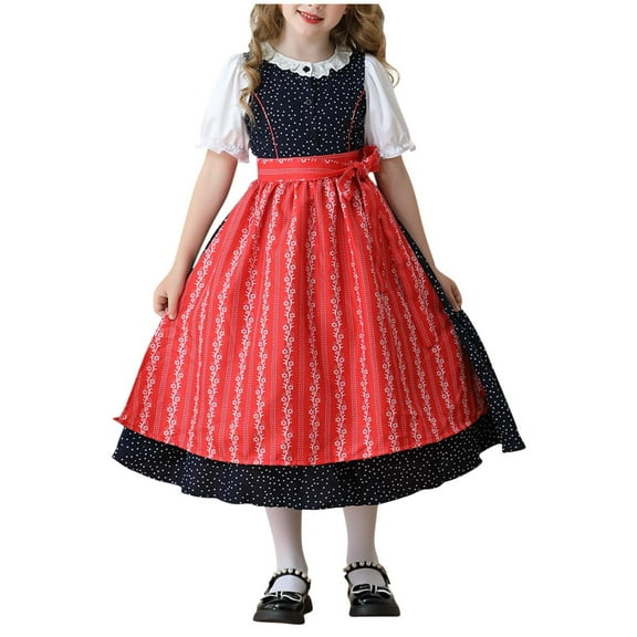 11-12 Years Girls German Dirndl Dress Costumes for Bavarian Oktoberfest Vintage Costume