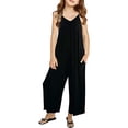 thumbnail image 1 of 11-12 Years Girls Jumpsuits Kids Sleeveless Spaghetti Straps Romper Long Pants with Pockets Black, 1 of 5
