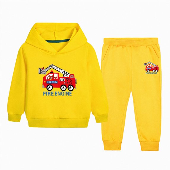 11-12 Years Toddler Boys 2 Piece Outfit Set Fire Engine Graphic Hoodie and Pants