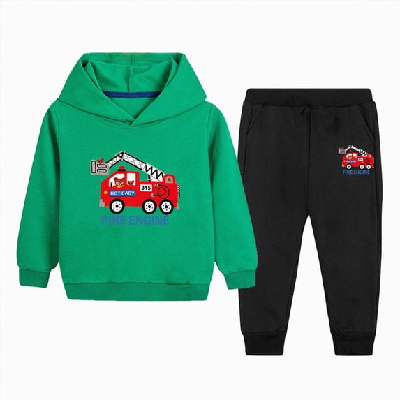 11-12 Years Toddler Boys 2 Piece Outfit Set Fire Engine Graphic Hoodie and Pants