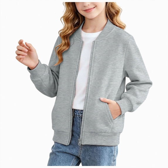 11-12 Years Toddler Girls Full Zip Jacket Mock Neck Solid Color Pocket