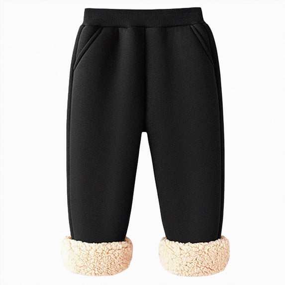 11-12T Tween Kids Fall Winter Thick Sherpa Lined Sweatpants Elastic Waist Cuffed Fleece Lined Loose Casual Pants with Side Pockets for Boys Girls 3-14 Years School Indoor Daily Wear,Black