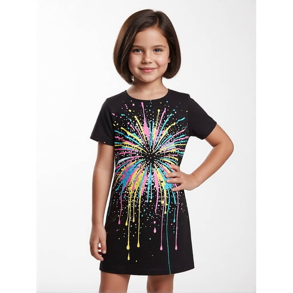 Trendy Trendy Girls Short Sleeve Dress Casual Dress Slim-Fit Simple Styling for Girls Age 5-13
