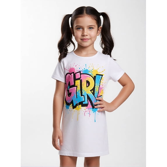 Girls Short Sleeve Dress Relaxed-Fit Daily Style Smart Casual Dress for Young Girls Age 5-13 Weekend Outfit