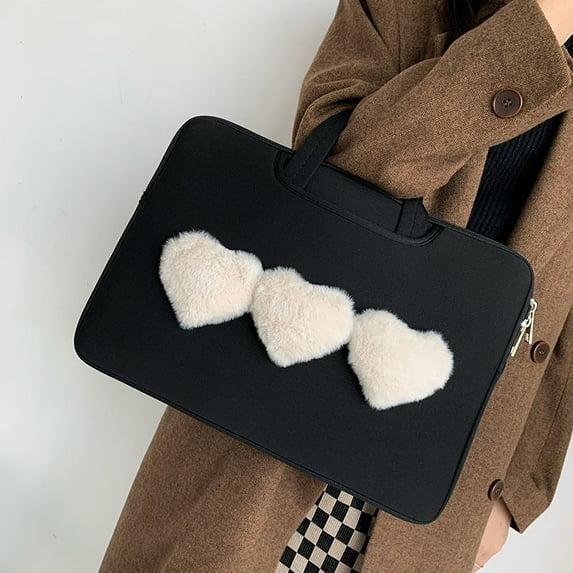11 13 15'' Plush Love Notebook Laptop Bag Female Briefcase Tablet Storage Pouch for Ipad Air4 5 9 10 Pro11 12.9 Macbook Air Case (black,15-16inch)