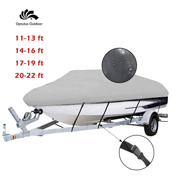 11-13 ft V-Shaped Boat Cover, Heavy-Duty 210D Oxford Waterproof Cover - Comes with 4 Sandbags + 4 Separate Ropes