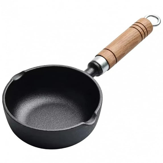 11/13cm Cast Iron Mini Egg Frying Pan Wood Handle Household Frying Pan with Pour Spout Mini Sauce Pan Small Soup Pot for Cooking