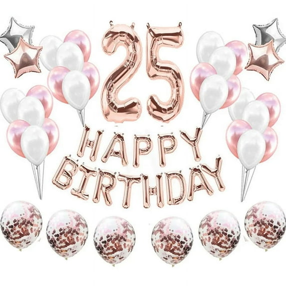 11/14/16/25/35th Happy Birthday Balloons Rose Gold Number Foil Ballons Adult Party Decorations Boy Girl Anniversary Supplies (25th,As picture)
