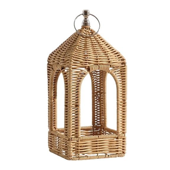 11/14.5 Inch PE Hanging Lampshade Lantern, Boho Hanging Pendant Lamp Shade, Patio Votive Candle Holder Basket, Decorative Simulated Rattan Lantern with Handle for Garden Farmhouse Party