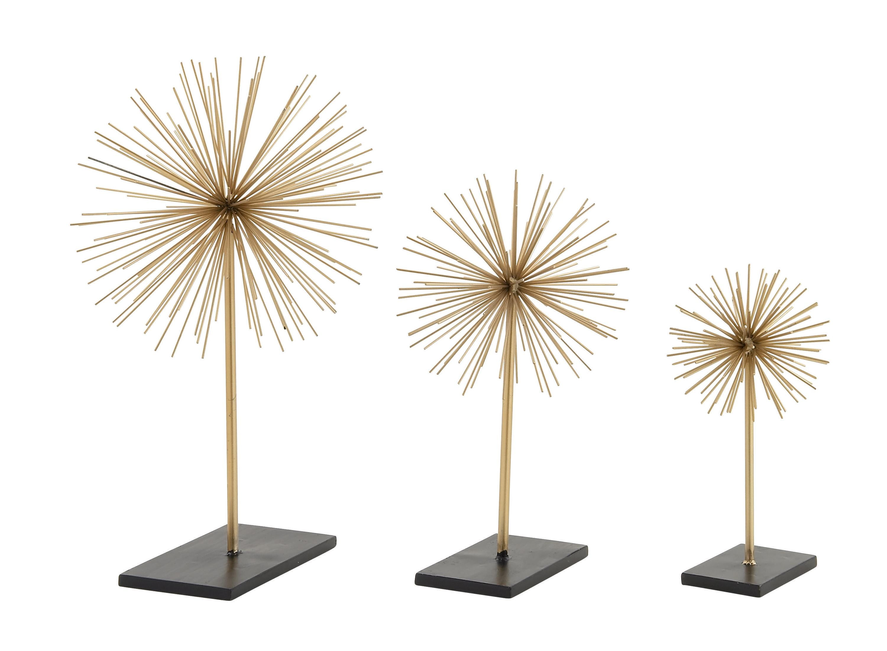 Gold Solid Starburst Metal Sculpture Trio, 11"/15"/20" Height
