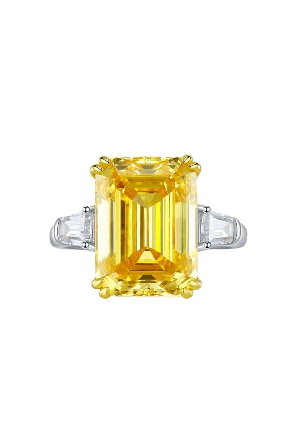 11*15MM Engagement Anniversary Ring 3 Stones Emerald Cut Cocktail Ring 925 Sterling Silver CZ Simulated Yellow Diamond Ring Jewelry Box Packed