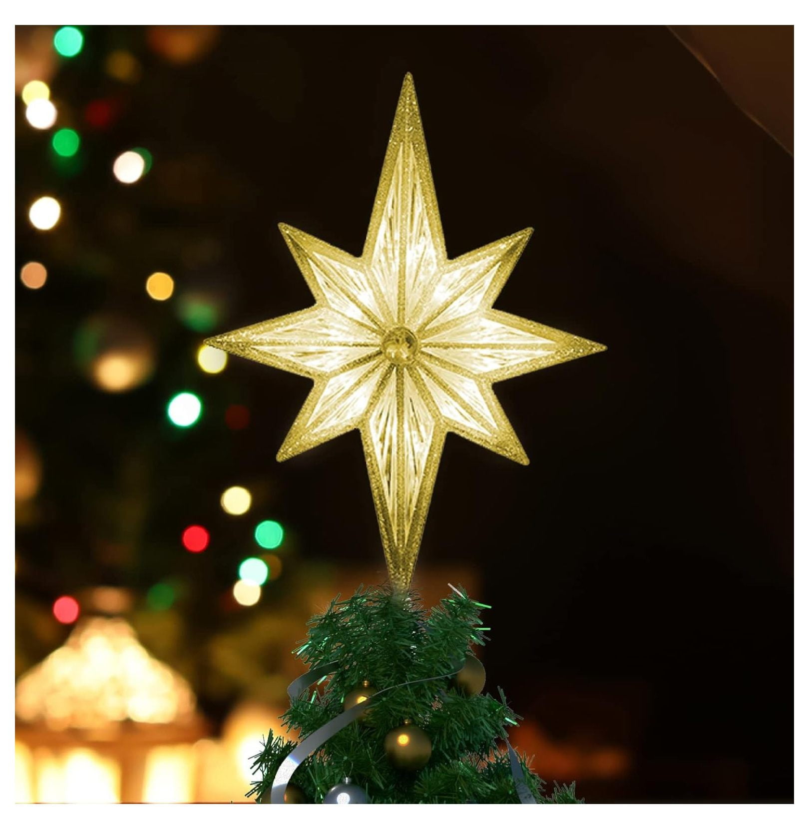 11" 16LED Tree Topper, Bethlehem Star Warm White Christmas Star Lights