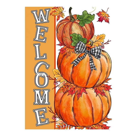 11×18 Inch Burlap Fall Yard Flag, Double-Sided Seasonal Garden Flag with Pumpkin & Gnome Prints (D)
