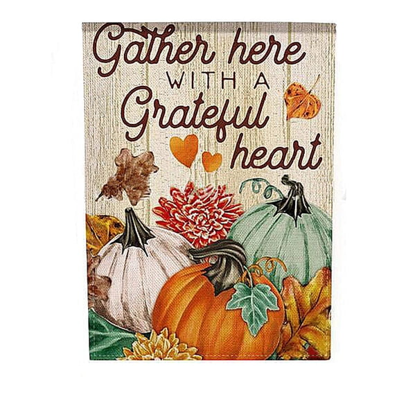 11×18 Inch Burlap Fall Yard Flag, Double-Sided Seasonal Garden Flag with Pumpkin & Gnome Prints (F)