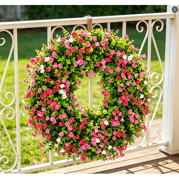 11-19.6 Inch Spring Rose Boxwood Wreath, Pink Red White Floral Wreath for Front Door, Artificial Flower Wreath for Farmhouse Home Wall Window Spring Summer Decor