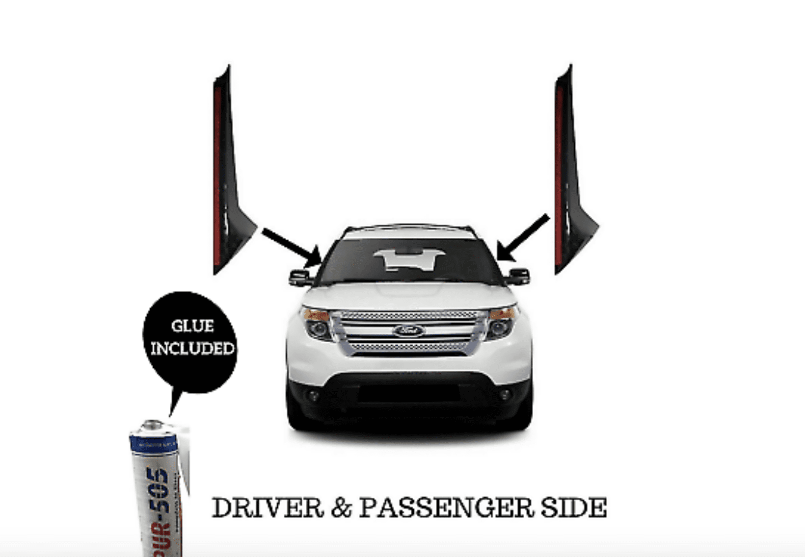 Windshield Outer Trim Pillar Molding For 2011-2019 Ford Explorer – Gloss Black, Left & Right