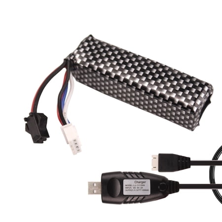 11.1V 2000mAh Airsoft LiPo Battery with USB Charger, 25C High-Discharge Rate SM & XH-4P Connectors Compact Rechargeable Power Pack for Gel Ball Blasters & Airsoft Guns