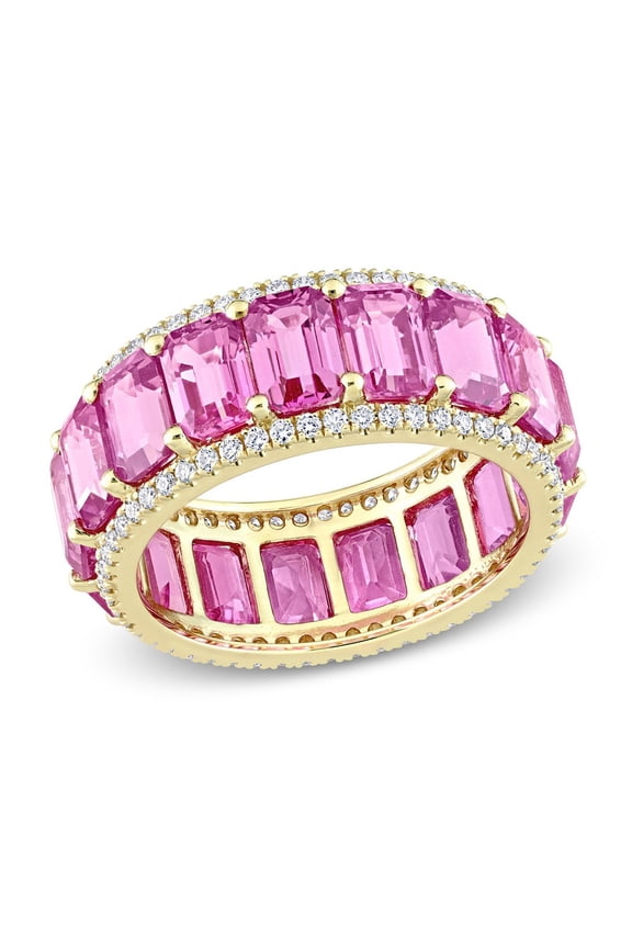 11.20 Carat (Ctw) Pink Sapphire Eternity Ring Band with Diamonds in 14K Rose Gold for Women