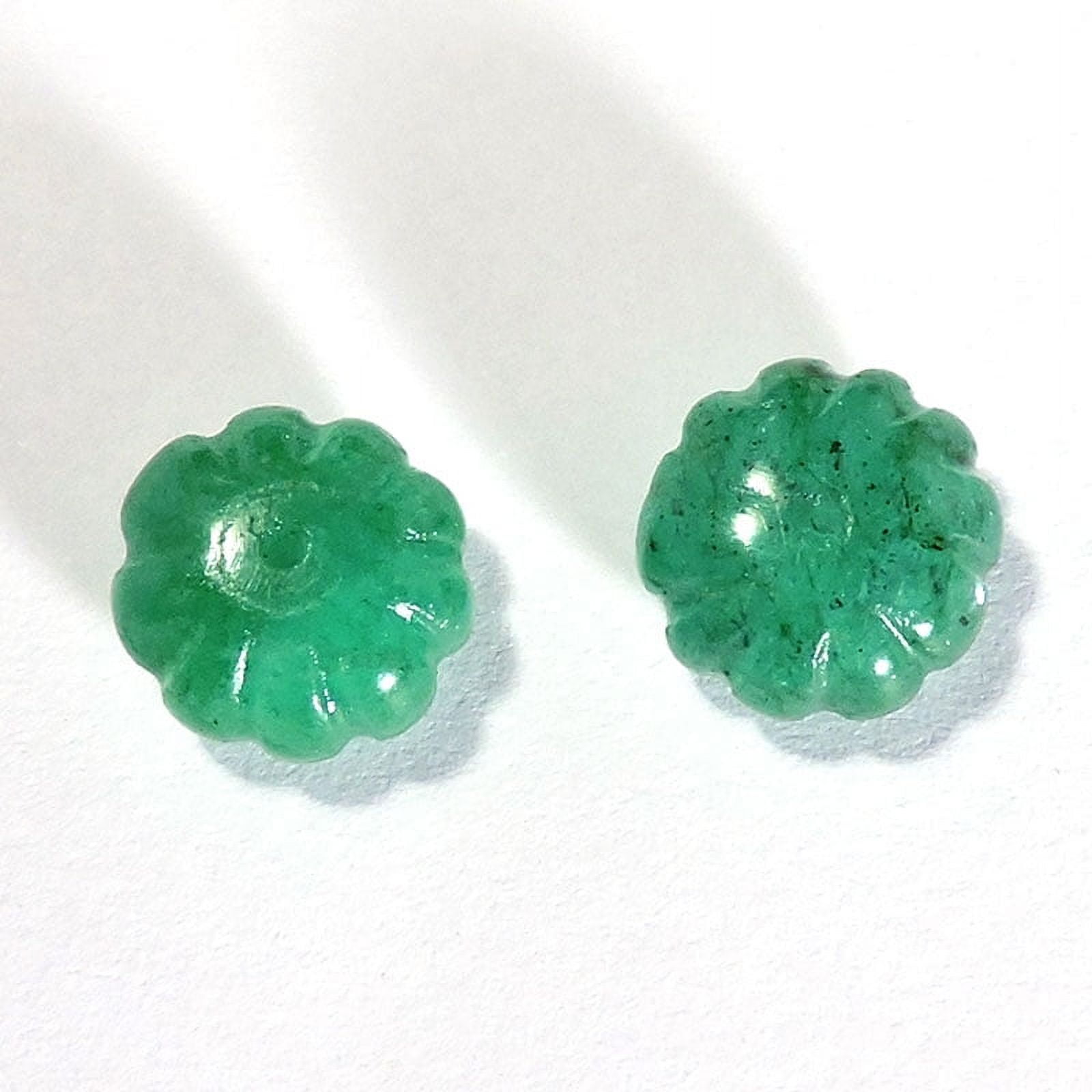11.20Cts Natural Green Emerald Pair Flower Cut 1mm Drill Hole Beads Gemstone