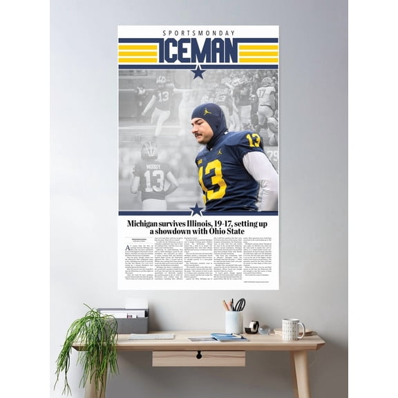(11 21) The Michigan Daily Sports Monday Cover - Michigan Vs. Illinois Poster Wall Art Modern Wall Decor For Living Room Bedroom Art