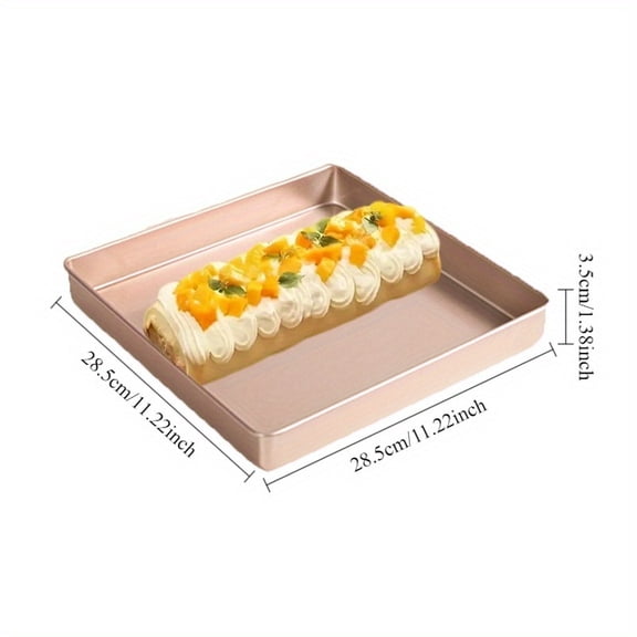 11.22 Inch Heavy-Duty Non-Stick Square Baking Pan, Carbon Steel One-Piece Cake Roll Mold, Oven-Safe for Swiss Rolls, Brownies, Sheet Cakes & Castella