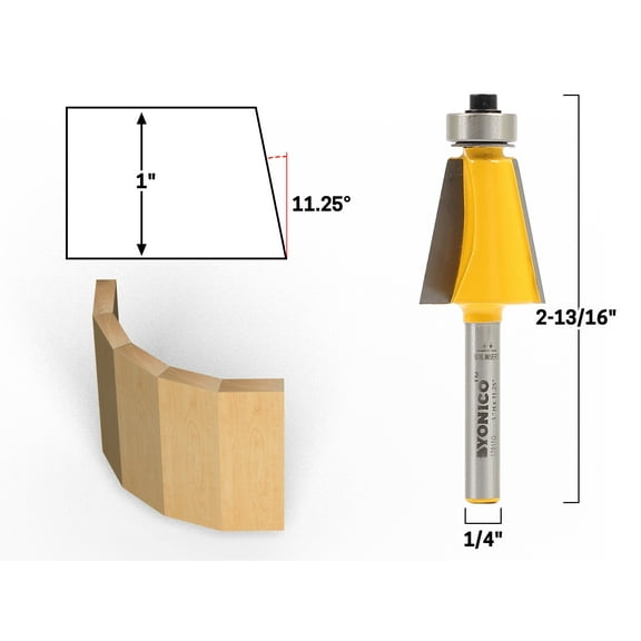 11.25 Degree Bevel Edge Forming Router Bit - 1/4" Shank - Yonico 13911q
