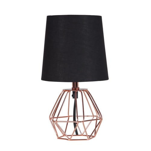 11.25" Geometric Copper Metal Table Lamp, Modern Mini Accent Lamp for Home Decor