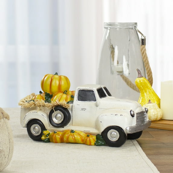 Northlight Vintage Truck with Pumpkins and Hay Fall Harvest Decoration - 11.25"
