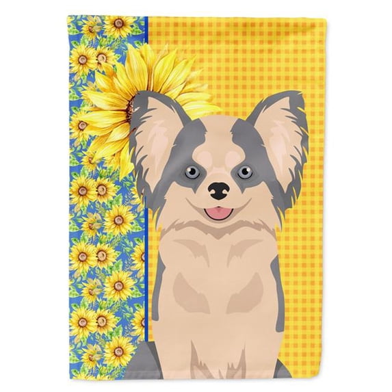 11.25 x 15.5 in. Summer Sunflowers Longhaired Blue & White Chihuahua Garden Flag