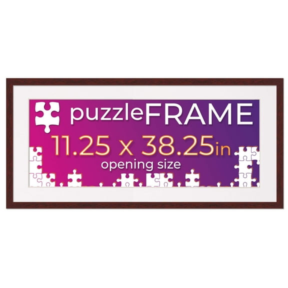 11.25x38.25 Jigsaw Puzzle Frame Kit - Kit Includes Puzzle Glue Sheets, Brown Wood Puzzle Frame with