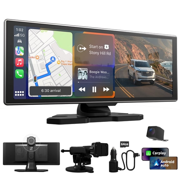 11.26'' Wireless CarPlay Screen for Car, Apple CarPlay & Android Auto HD Touchscreen with 4K Front + 1080P Rear Camera, Easy Install Dash Cam Car Multimedia Receiver