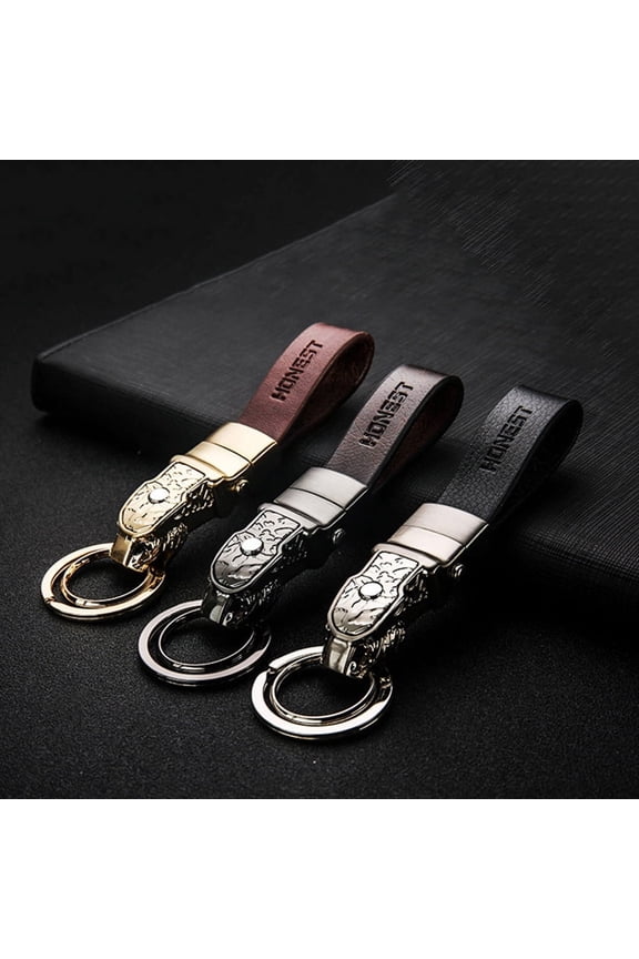 11*27 MM Black Panthera Blue LED Eye Cowhide Leather Strap Car keychain keyring