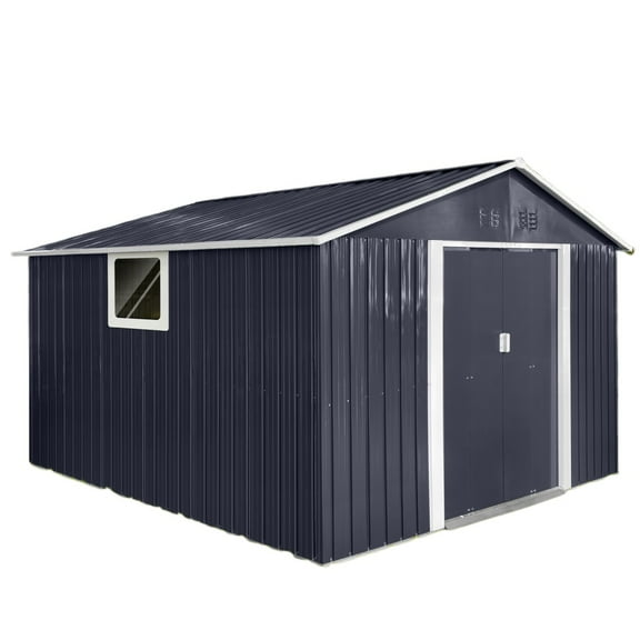 11.2ft x 10.6ft Metal Garden Shed Grey Outdoor Storage Shed with Window for Tools and Equipment