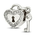 thumbnail image 1 of 11.2mm 925 Sterling Silver Reflections Cubic Zirconia Love Heart Lock With Key Bead Charm Pendant Necklace for Women, 1 of 2