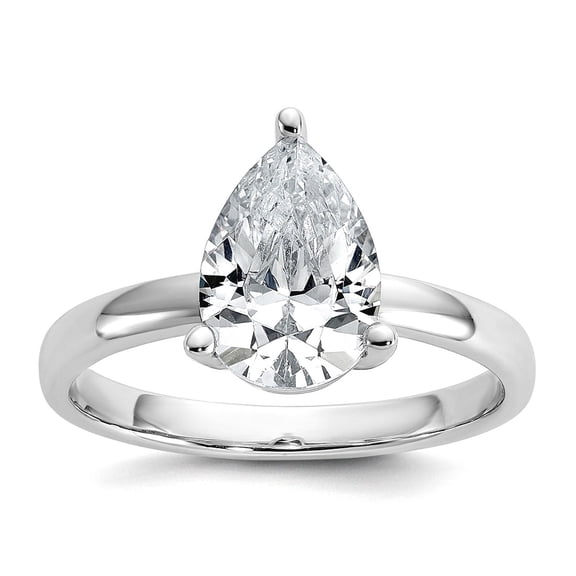 11.2mm 925 Sterling Silver Rhodium Plated Polished Pear Cubic Zirconia Ring Size 8 Ring for Women