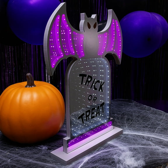 11 3/4" x 15 1/2" Halloween Bat & Tombstone Plastic Infinity Light
