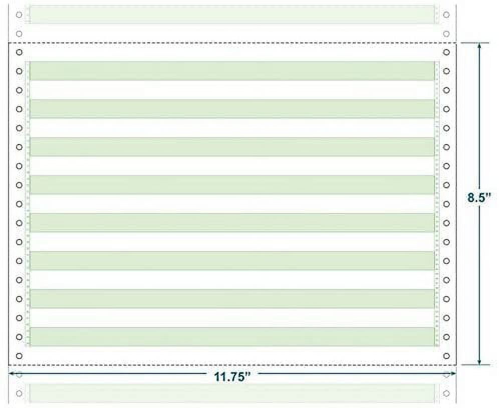 11-3/4" x 8-1/2" W x H Continuous 20# Computer Paper, 1/2" Green Bar Carton of 2700