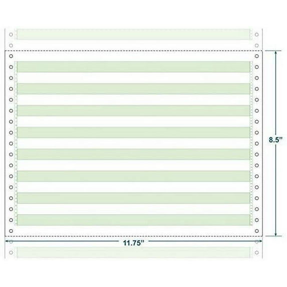 11-3/4" x 8-1/2" W x H Continuous 20# Computer Paper, 1/2" Green Bar Carton of 2700